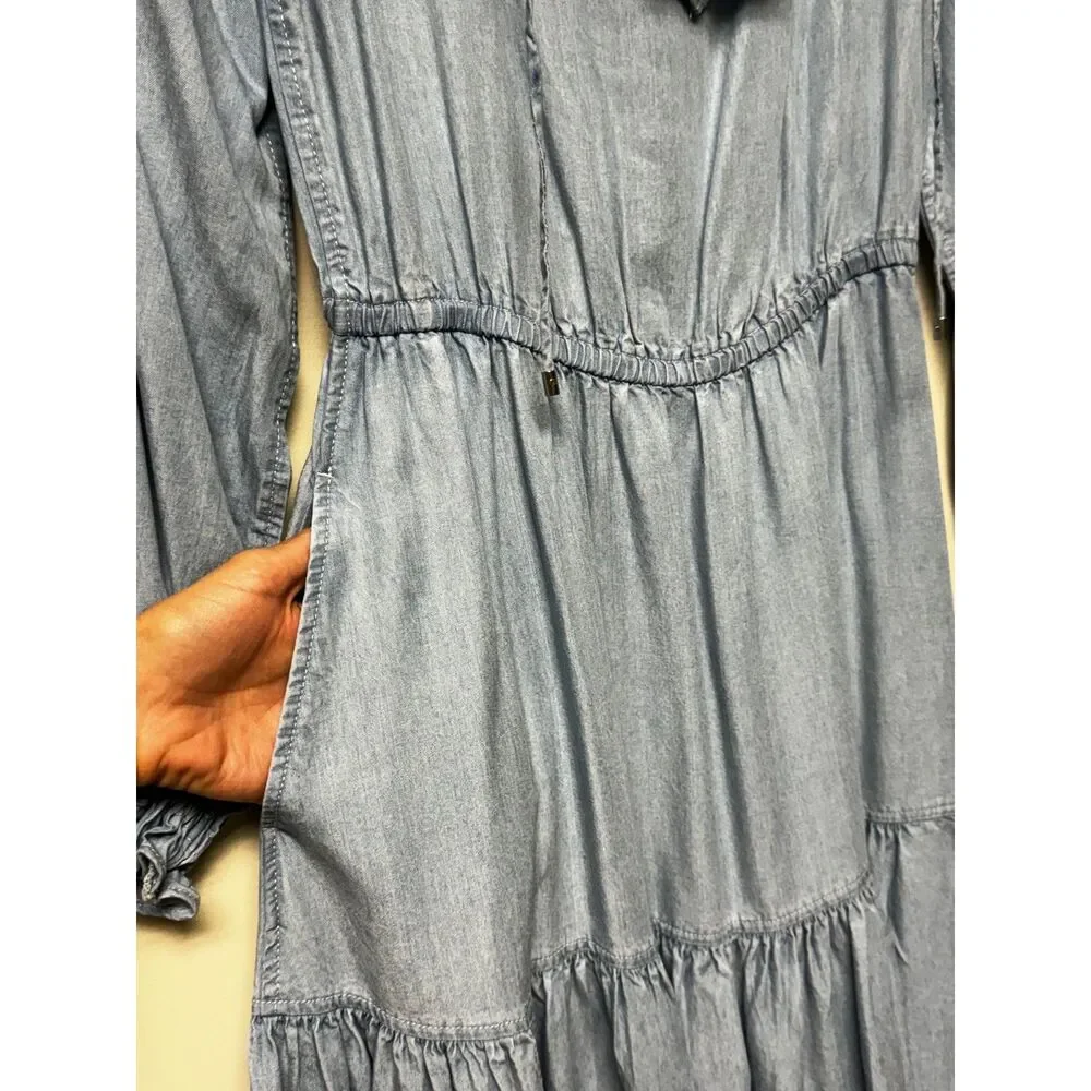 NWOT - Lauren Ralph Lauren Chambray Ruffle Keyhole Tie Front Midi Dress, Sz 2